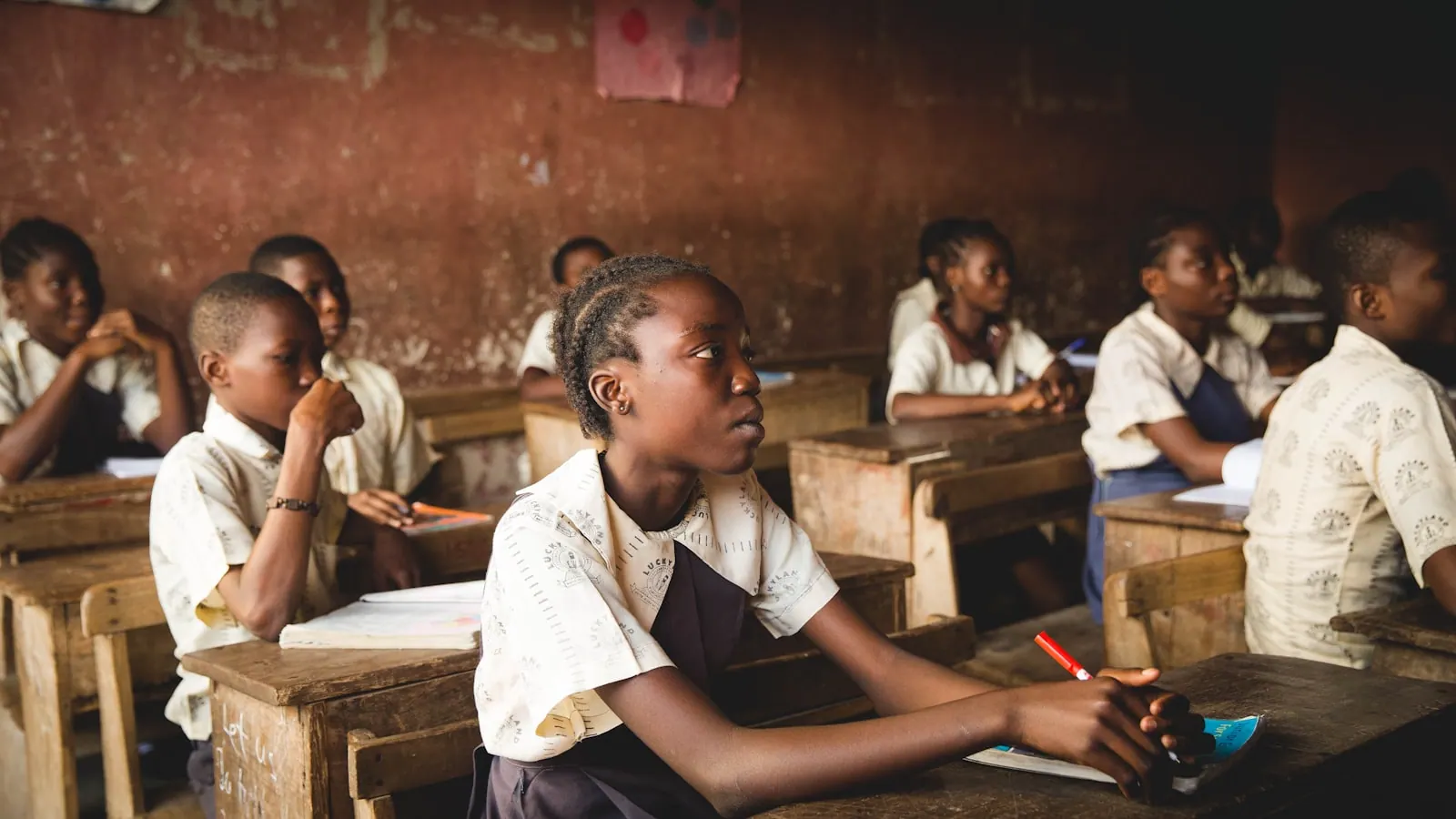 Students learning together in an African classroom